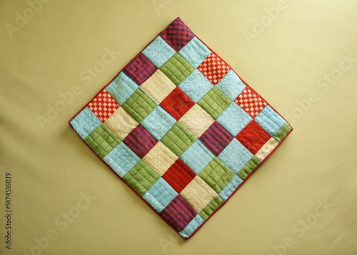 Green Red Diamond Checkerboard Patchwork Quilt Fabric Design