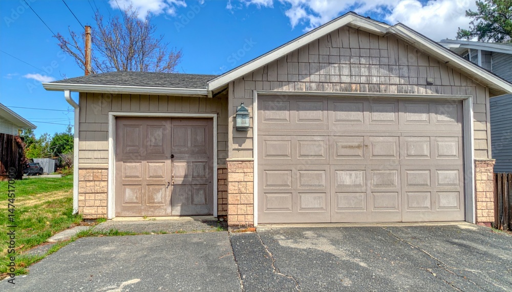Detached Garage with Light Beige Exterior and Asphalt Driveway Detached Garage with Light Beige Exterior and Asphalt Driveway