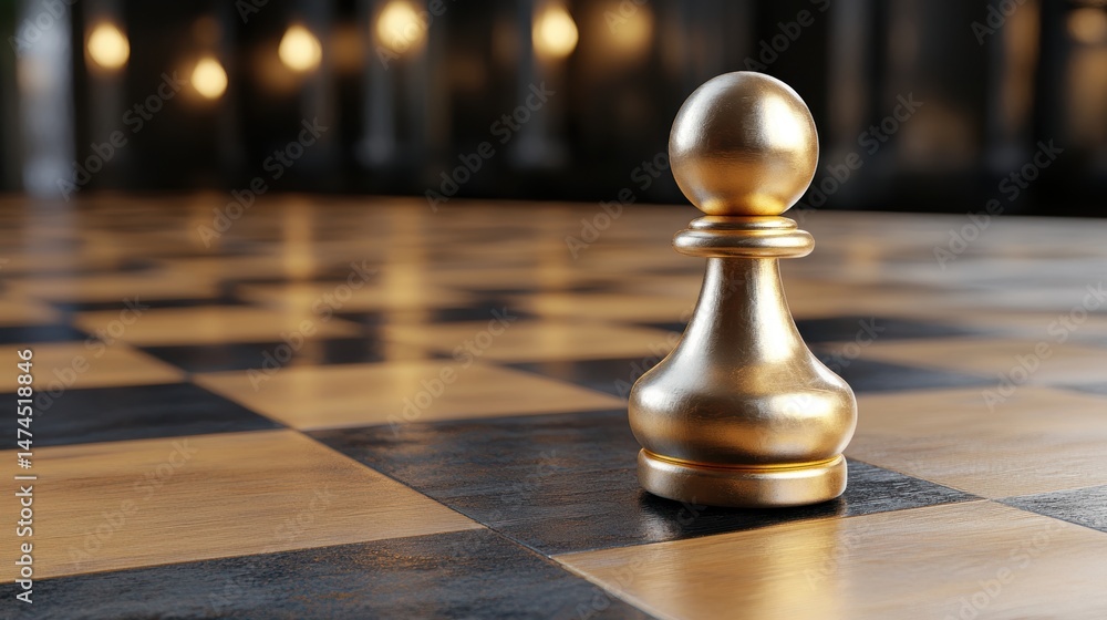 A close-up of a golden chess pawn on a polished wooden chessboard, perfect for themes of strategy, competition, or decision-making in articles, blogs, or promotional materials, A close-up of a golden chess pawn on a polished wooden chessboard, perfect for themes of strategy, competition, or decision-making in articles, blogs, or promotional materials,