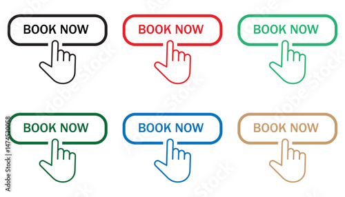 Book Now Icon Set – Vector Reservation Symbols for Website and App UI Design