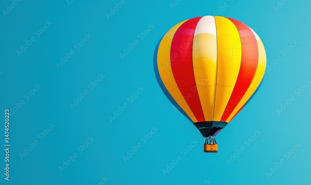 Fototapeta premium A vibrant hot air balloon floats through the bright, cloudless sky, offering a scenic view.