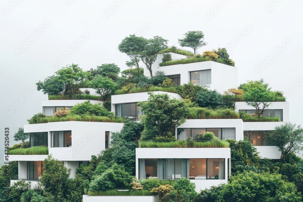 Obraz premium Modern Architecture on Green Hillside Surrounded by Lush Vegetation