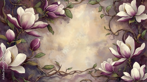 Elegant Floral Illustration with Plum and Beige Tones