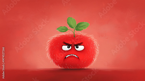 Angry Fuzzy Red Apple Cartoon.