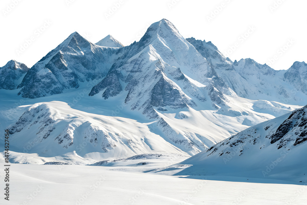 Fototapeta premium bright white snowy mountains with peaks landscape isolated sky isolated on white or transparent png