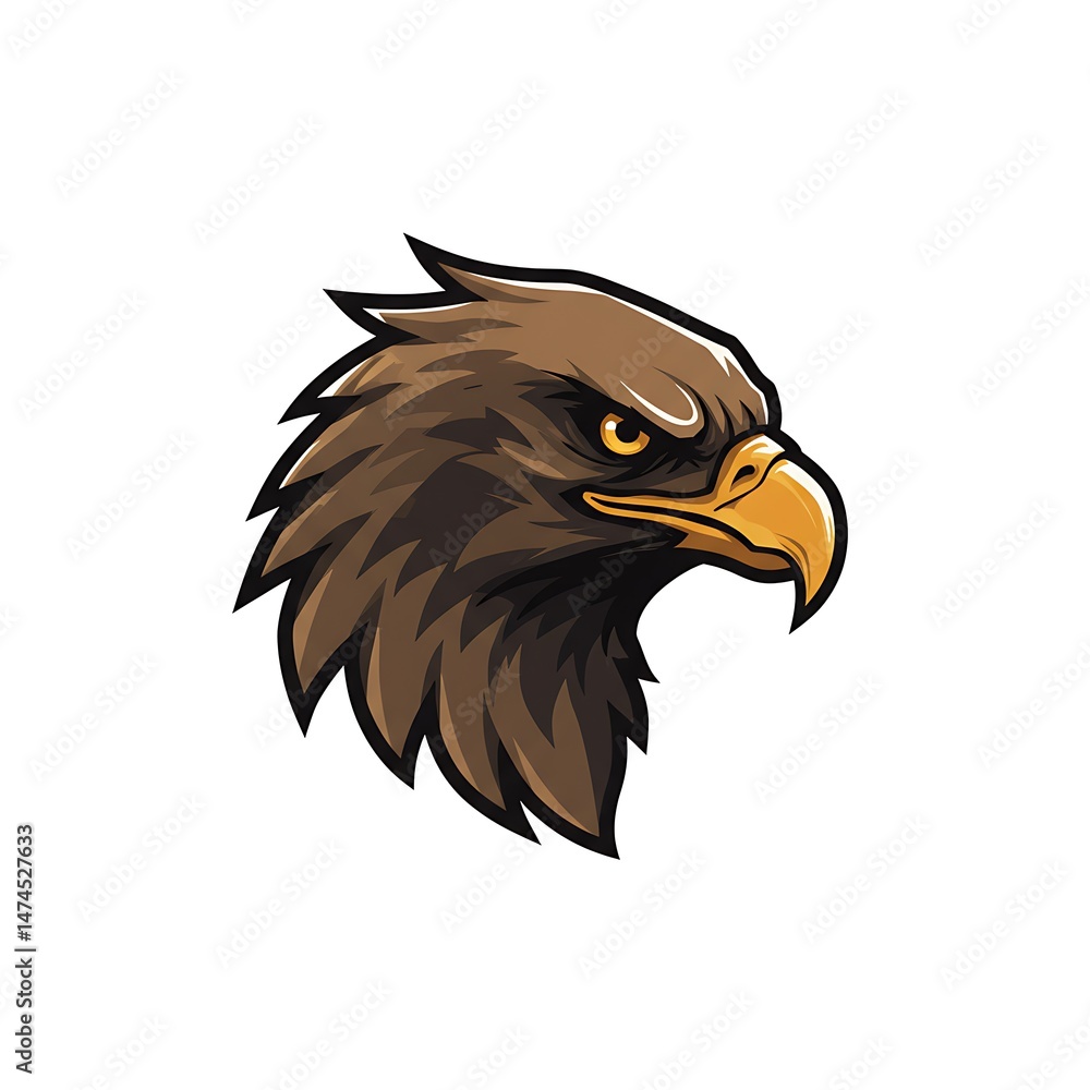 Obraz premium Illustration of a brown eagle head profile view isolated on white background