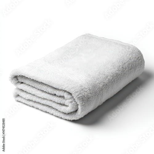 Soft White Bath Towel Folded Neatly on White Background Clean Cotton Texture Spa Relaxation Hygiene