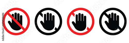 Do Not Touch Warning Icons Set – Hand Prohibition Symbols in Vector Format