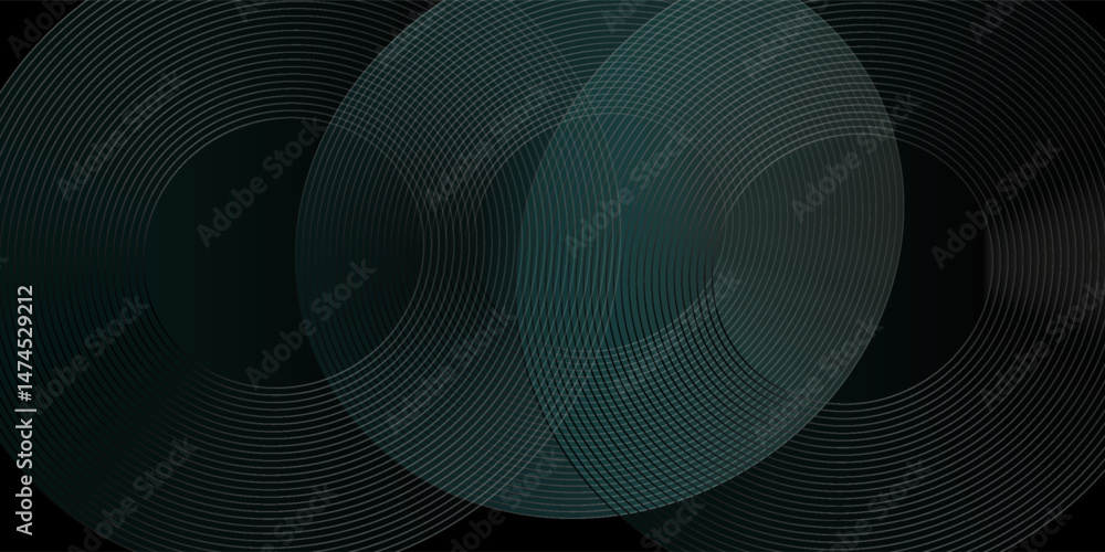 Abstract blue glowing geometric lines on dark blue background. Modern shiny blue circle lines pattern. Futuristic technology concept. Suit for cover, poster, banner, header, website.