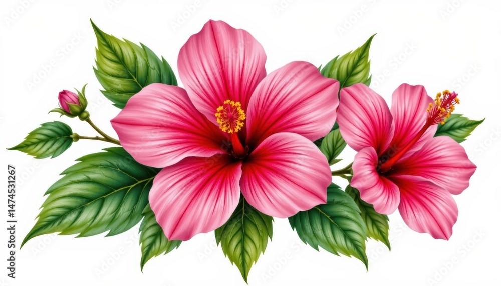 Obraz premium Elegant pink flowers on a pristine white background, stunning floral display pink