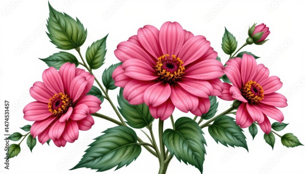 Obraz premium Elegant pink flowers on a pristine white background, stunning floral display pink