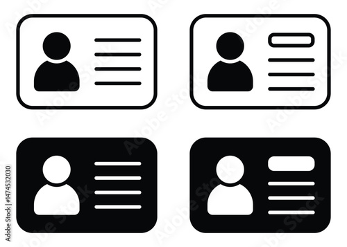 ID Card Icon Set – Employee, Driver License, and Identity Badge Symbols in Outline Style Vector