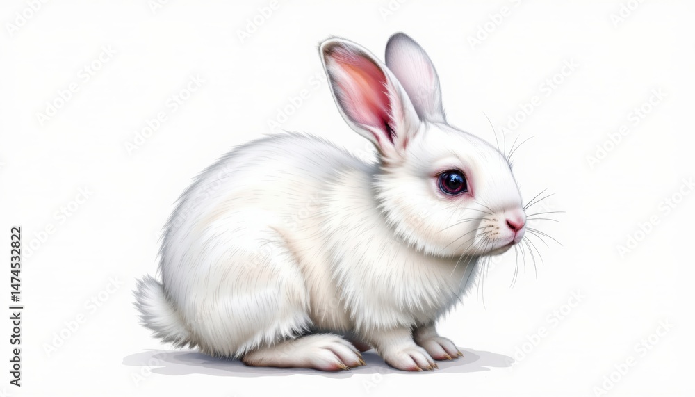 Fototapeta premium Adorable closeup, white rabbit with charming pink ears and nose posing serenely