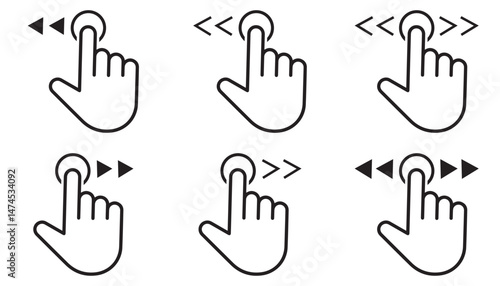Swipe Gesture Icon Set – Touchscreen Flick and Scroll Symbols for Design in Minimal Style
