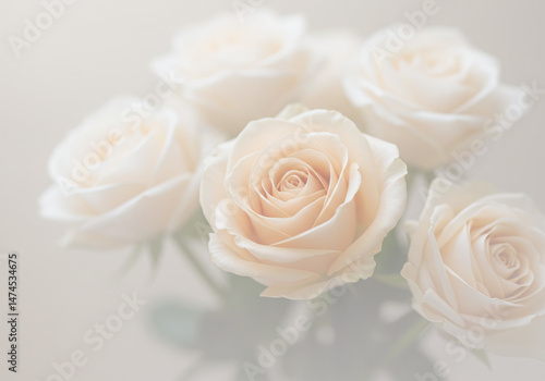 Plakat w ramie 薄い肌色のバラの花束