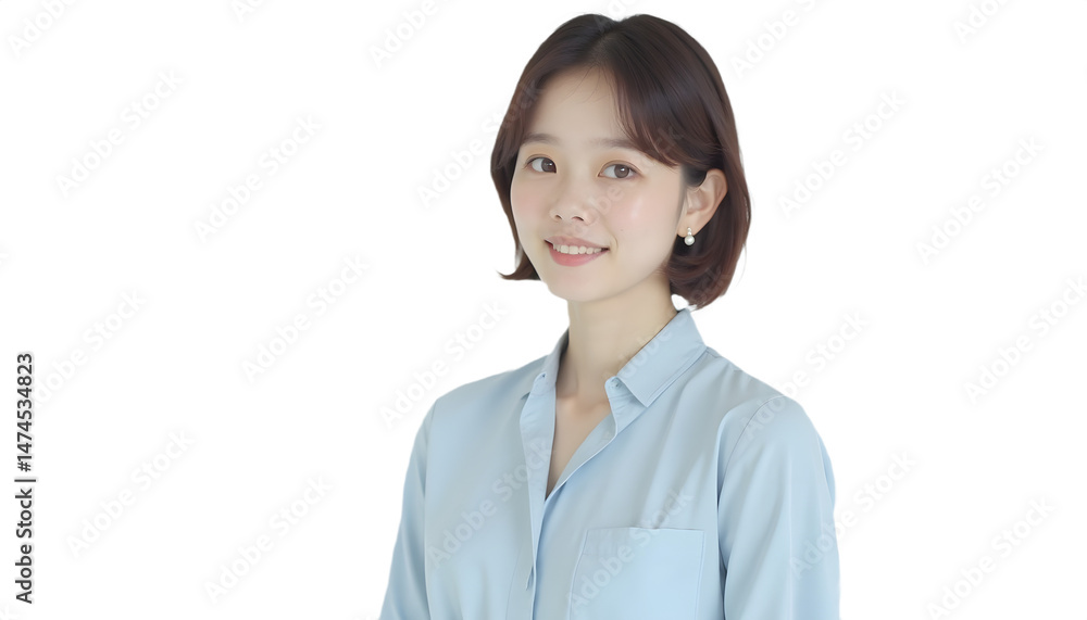 Asian Woman Smiling in Blue Shirt Asian Woman Smiling in Blue Shirt