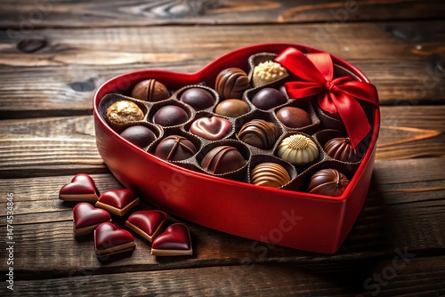 Luxurious Red Heart-Shaped Chocolate Praline Box on Elegant Table - Valentine's Day Gift