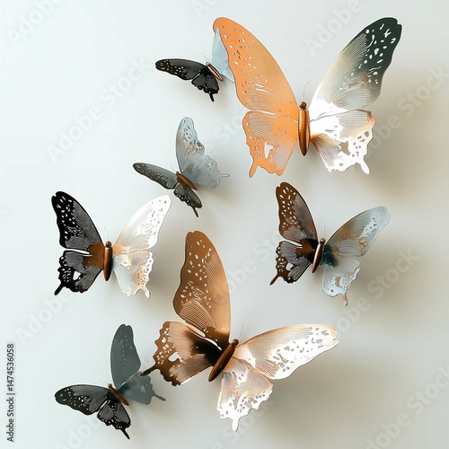Metallic Tone Butterfly Wall Decoration Illustration