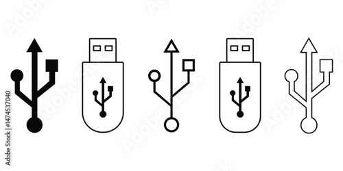 USB Flash Drive Icon Set – Vector Symbol of USB Stick, Flash Disk,
 and Storage Device Isolated on White Background