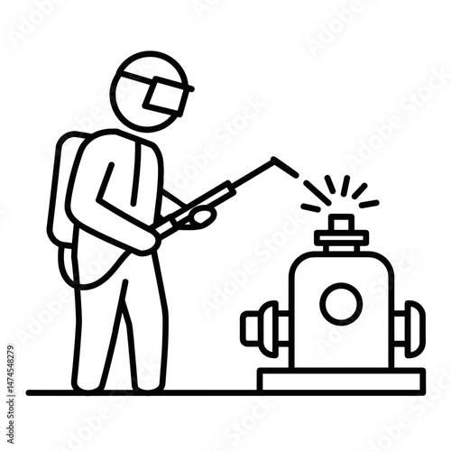 Oil worker welding a hydrant in industrial environment  