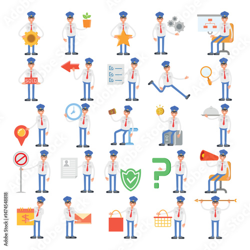 postman characters in different activities poses vector illustration