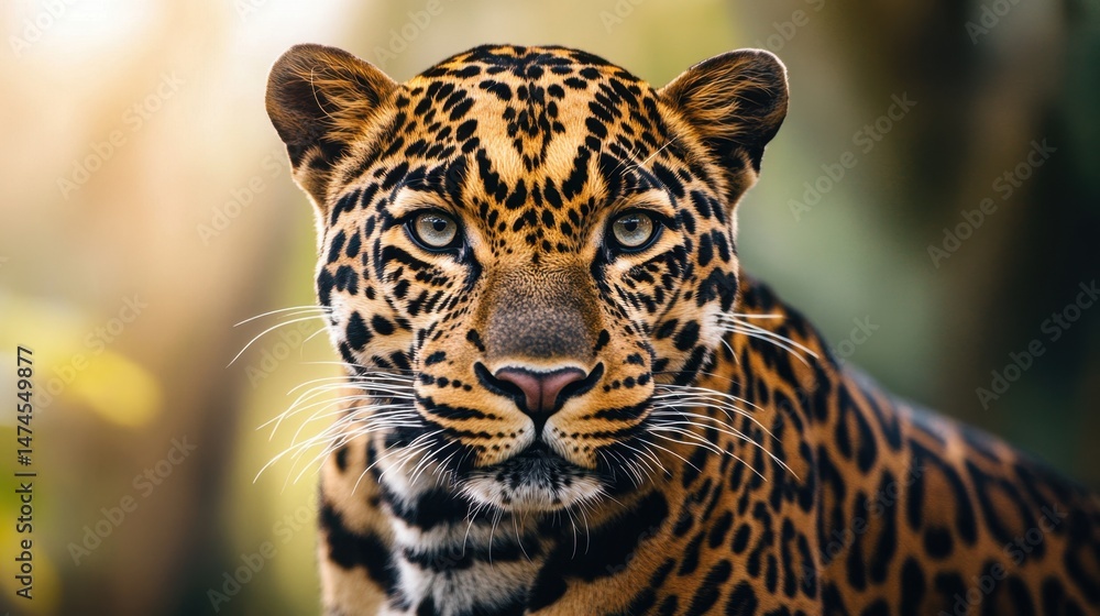 Obraz premium majestic leopard portrait on Savana blurred background powerful wildlife photography.