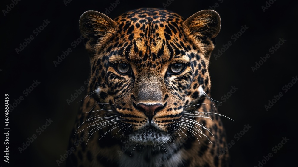 Naklejka premium majestic leopard portrait on Savana blurred background powerful wildlife photography.