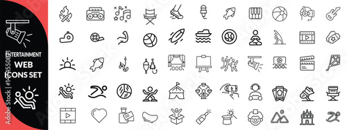 Entertainment set of web icons in line style. Lifestyle and Entertainment icons for web and mobile app. Theater, cinema, video, dance, theater, game. Vector illustration