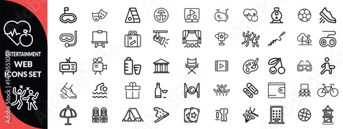 Entertainment set of web icons in line style. Lifestyle and Entertainment icons for web and mobile app. Theater, cinema, video, dance, theater, game. Vector illustration