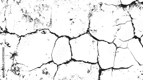 Black and white cracked wall with rough peeling texture Texture soil dry crack Sketch crack texture. Ground cracks background.