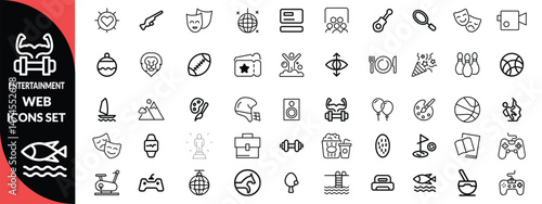 Entertainment set of web icons in line style. Lifestyle and Entertainment icons for web and mobile app. Theater, cinema, video, dance, theater, game. Vector illustration