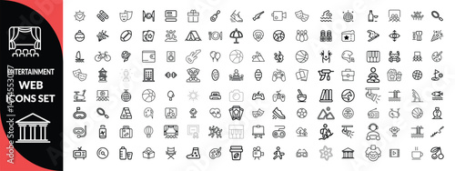 Entertainment set of web icons in line style. Lifestyle and Entertainment icons for web and mobile app. Theater, cinema, video, dance, theater, game. Vector illustration