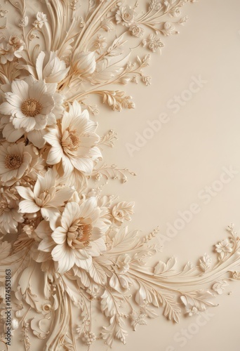 Luxury cream backdrop, intricate floral motif, refined aesthetic, premium, subtle