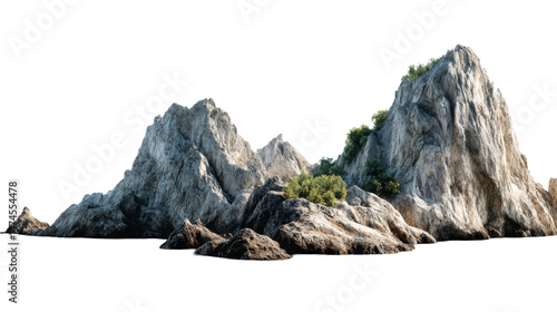 Rocky mountain landscape with greenery on a transparent background