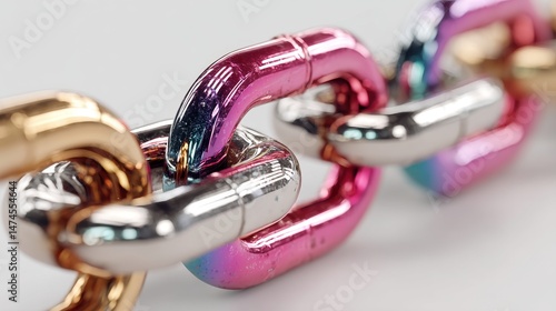 chrome chain frame with retro gradient colors 3d rendering isolated on white