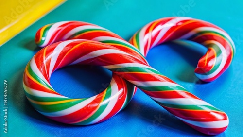 Miniature Candy Cane Three: Festive Holiday Sweet Treat, Tilt-Shift Photography