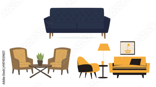 Modern flat living room interior with minimalist furniture, soft neutral tones, cozy decor elements, and natural lighting, creating a comfortable and stylish urban home environment.