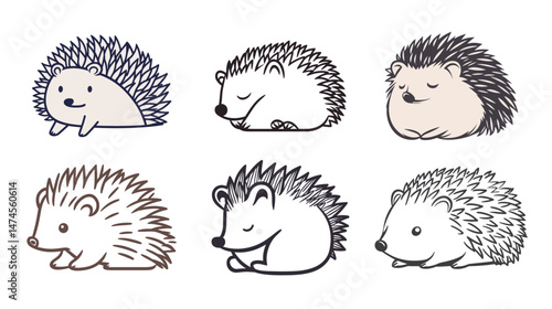 Minimalist line art of a curled hedgehog in a simple and elegant style, featuring clean black lines on a white background, ideal for nature-themed decor, logos, and animal illustrations.