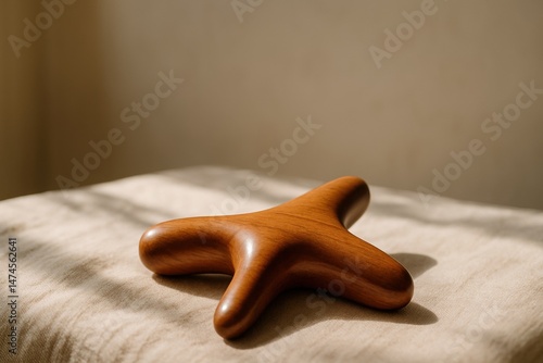 Obraz na płótnie Wooden reflexology tool placed on a beige linen surface, evoking a sense of tranquility and self care w salonie