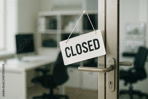 Obraz na płótnie Closed sign hanging on a glass door of modern office, indicating business closure w salonie