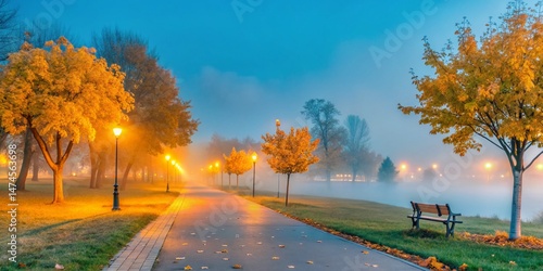 Misty Morning Park - Bokeh Photography, Serene Nature Scene