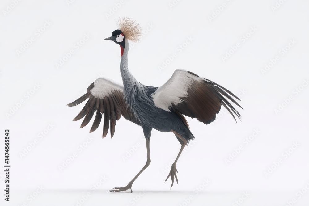 Grey Crowned Crane in Flight. Elegant bird with wings spread wide. Grey Crowned Crane in Flight. Elegant bird with wings spread wide.