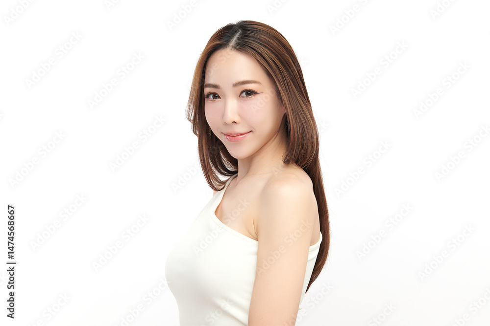 A beautiful young Asian woman with clean, fresh skin against a white background. Skincare, facial treatment, cosmetology, beauty, and spa. An elegant portrait of an Asian woman. A beautiful young Asian woman with clean, fresh skin against a white background. Skincare, facial treatment, cosmetology, beauty, and spa. An elegant portrait of an Asian woman.