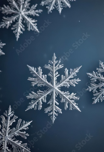Elegant silver snowflakes on a blue background, perfect for winter holidays ,  illustration,  silver,  sparkle