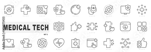 Set of medical technology related line icons. Digital, innovation, tech, healthcare etc. Editable stroke. Set 2