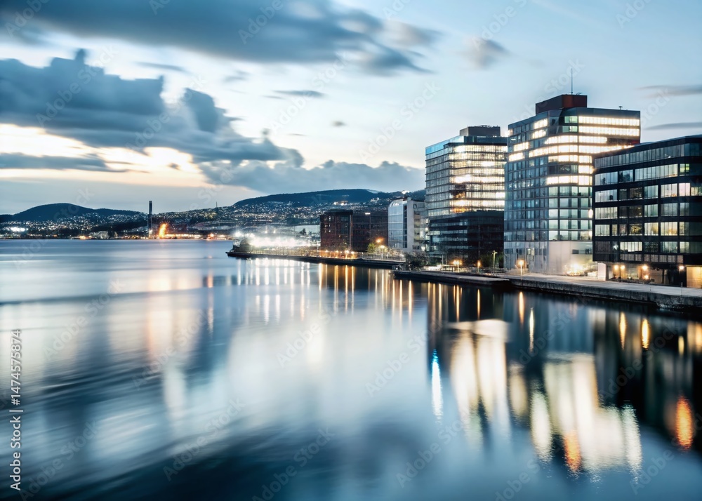 Fototapeta premium Oslo Bay Night View: Candid Norway Cityscape Photography