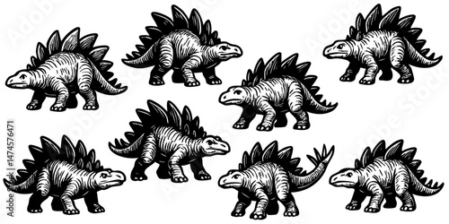 Vector sketch dinosaur silhouettes set