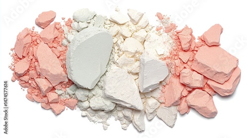 White, Pink, and Green Powdered Minerals for Creative Projects or Natural Compositions