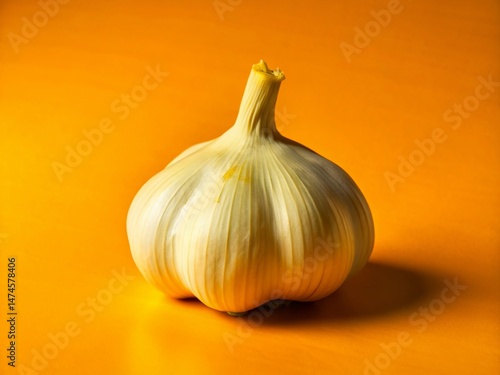 Panoramic Close-up of a Single Garlic Bulb Isolated on White Background
