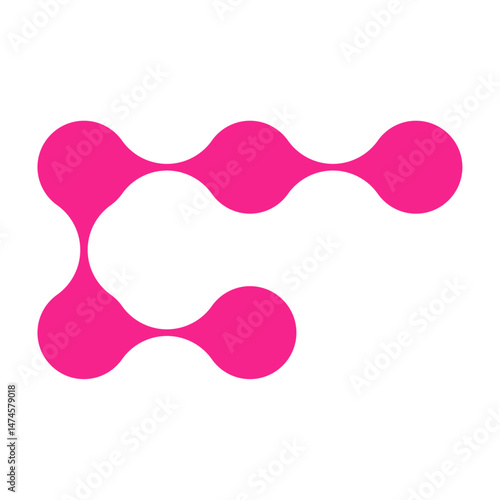 Pink circle blob connect pattern. Organic morphing shapes and logo dots. Flat vector illustration isolated on white background.